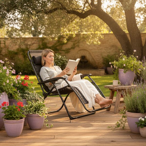 Silla Plegable Marbueno Negra para Exterior 90 x 108 x 66 cm | Silla Camping y Jardín Marbueno