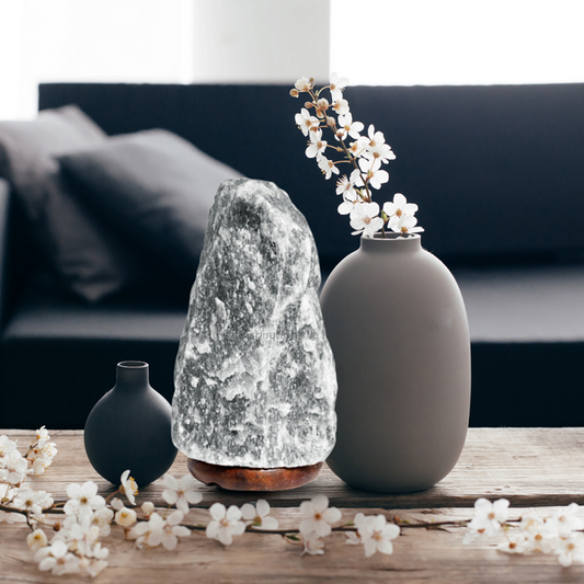 Lámpara de Sal Himalaya Gris - Natural Artesanal 1,5-5kg con Base de Madera - TU ULTIMO CLIC