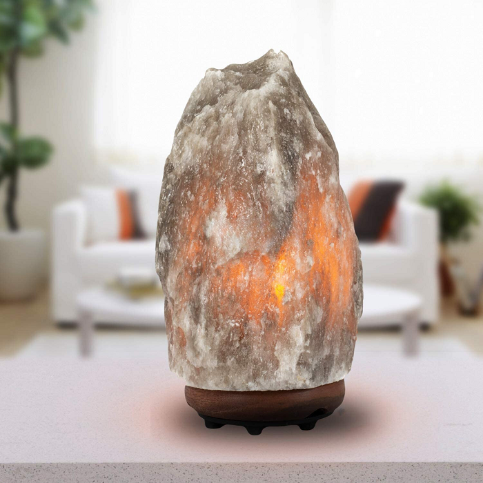 Lámpara de Sal Himalaya Gris - Natural Artesanal 1,5-5kg con Base de Madera - TU ULTIMO CLIC