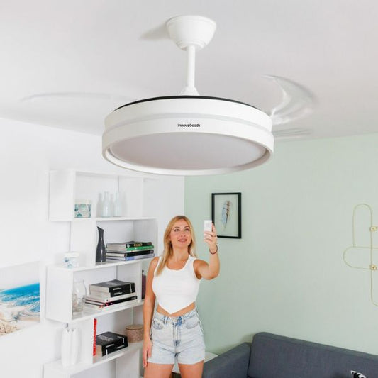 Ventilador de Techo LED Keteez InnovaGoods – 4 Aspas Retráctiles, 6 Velocidades y Función Verano/Invierno InnovaGoods