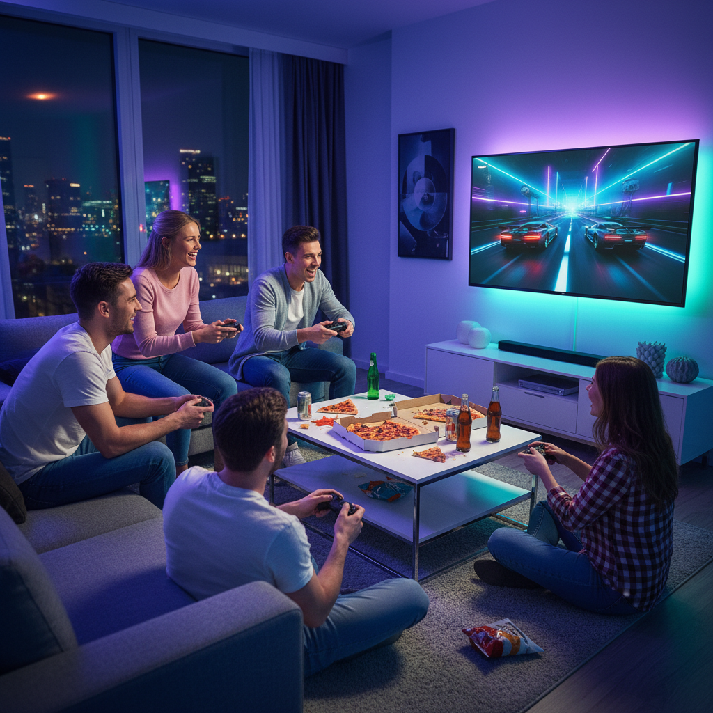 Amigos jugando videojuegos - Mario Kart World Switch 2