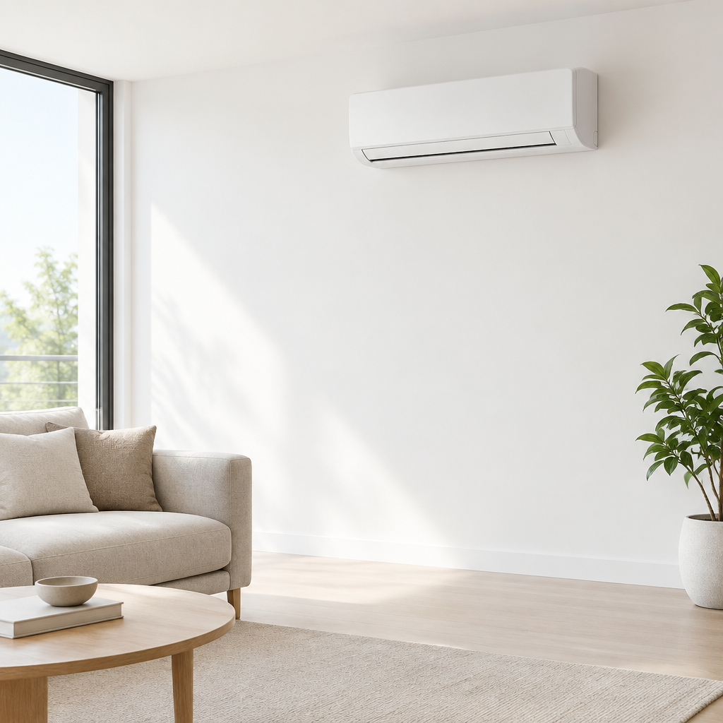Climatización: split moderno en salón luminoso