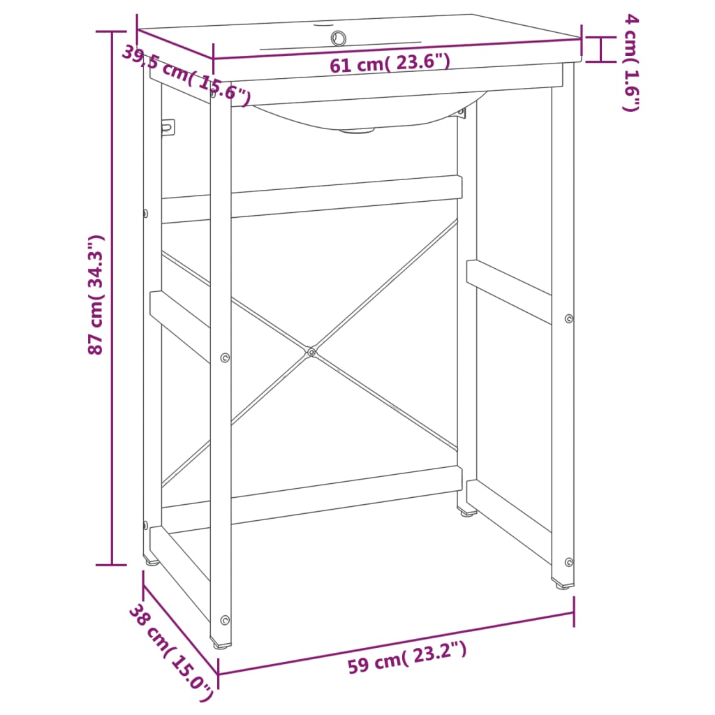 Estructura de Baño con Lavabo Integrado 59 x 38 x 83 cm - Hierro Negro o Blanco Moderno - TU ULTIMO CLIC